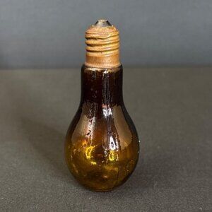 Vintage Amber Glass Light Bulb Bottle Salt Pepper Shaker Metal Lid Brass Bronze